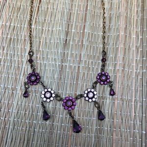 SHE Fashions pink crystal multiple drop necklace on brass - Boho drop style